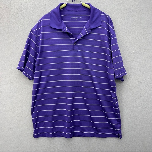 Nike Golf Dri Fit Polo Shirt Mens Size L Purple Striped Short Sleeve Logo - Picture 2 of 7
